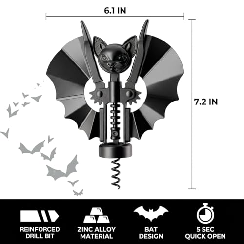 Ghost Bat Bottle Opener - 2-in-1 Wine & Beer Corkscrew, Gothic Aluminum Gift