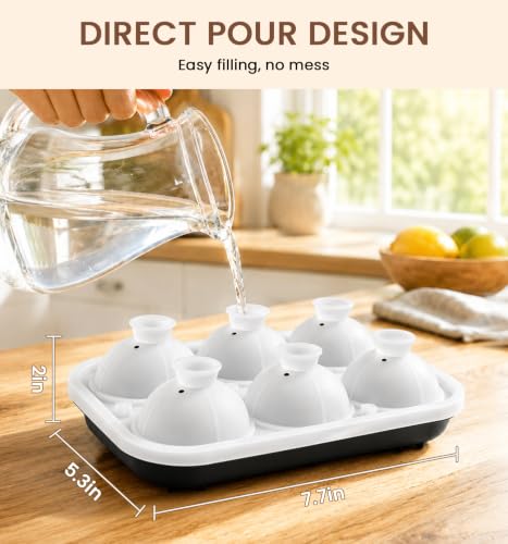 DOQAUS Ice Ball Mold with Built-In Funnel - Large 2-Inch Spherical Ice Cubes for Whiskey & Cocktails