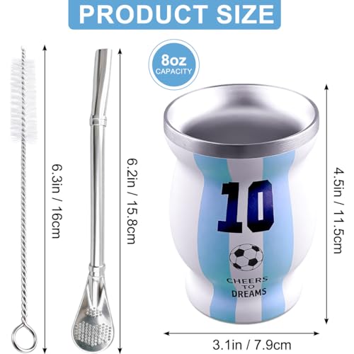 White Argentina Captain No.10 Yerba Mate Cup 8oz Double Wall Stainless Steel GDEIZY