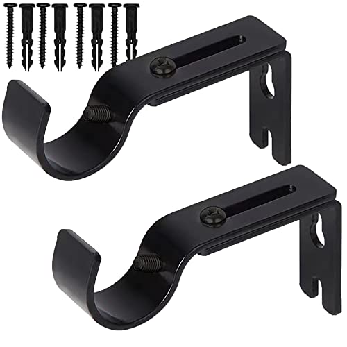 Adjustable Curtain Rod Brackets - 2 Pack Wall Mount Holders for 1 Inch Rod
