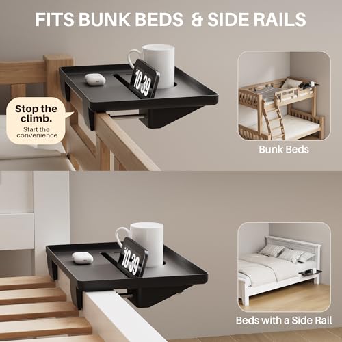 Clip-On Bedside Shelf for Bunk and Loft Beds, Tool-Free Nightstand Caddy