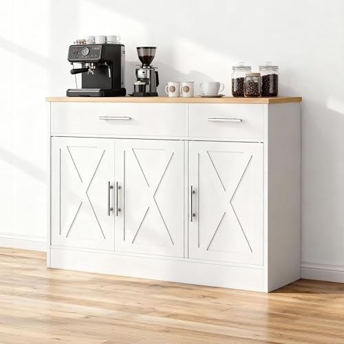 Farmhouse Kitchen Buffet Sideboard Cabinet with 3 Doors and 2 Drawers