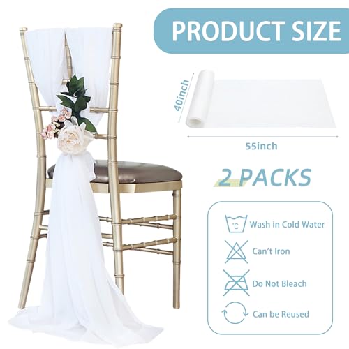 Chiffon Wedding Chair Sashes - 2 Pack Ivory White Draping Fabric