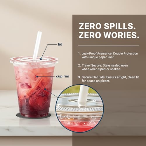 16 oz Clear Disposable Plastic Cups with Lids and Straws - 110 Pack