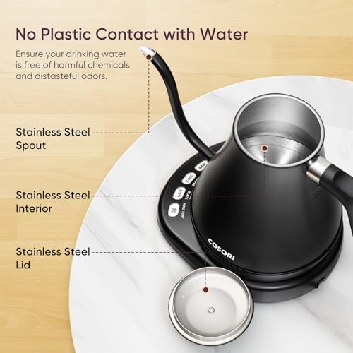Electric Gooseneck Kettle with Temperature Control, 0.8L Stainless Steel