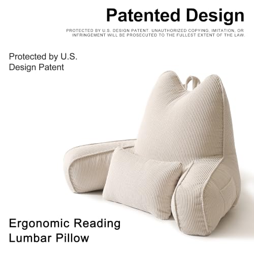 Reading Pillow with Arm Support & Lumbar Cushion - Beige Gray