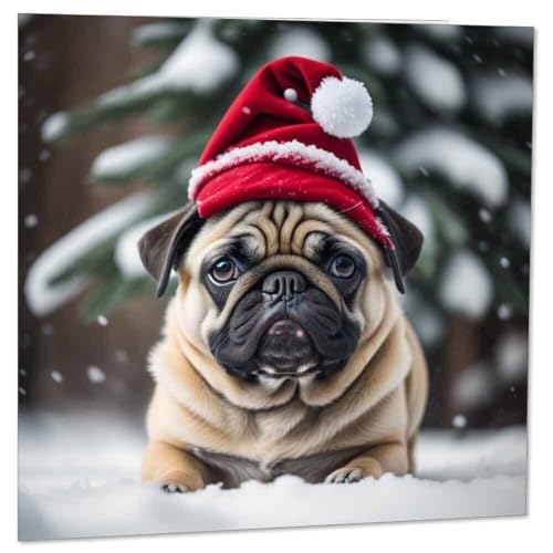 Pug Christmas Card - Cute Dog Holiday Greeting Card 145x145mm