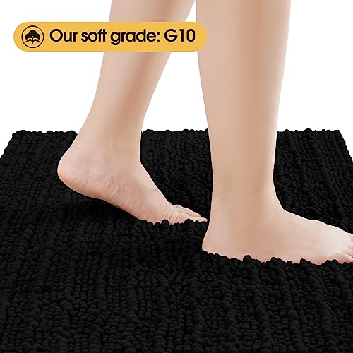 ACCUMTEK 3-Piece Extra Large Black Chenille Bath Mat Set Non-Slip