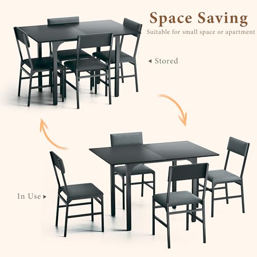 5-Piece Extendable Dining Table Set for 4 with Upholstered Chairs