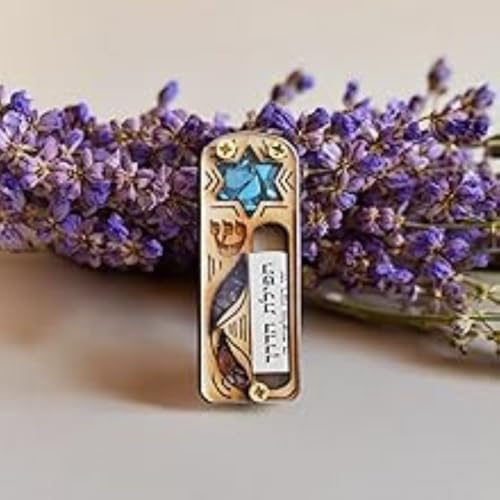 Wooden Star of David Car Mezuzah with Traveler's Prayer Scroll