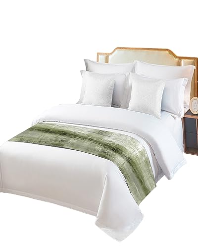 Sage Green Satin Bed Runner for Queen Size Bed - Geometric Bed Scarf, 83 x 20"