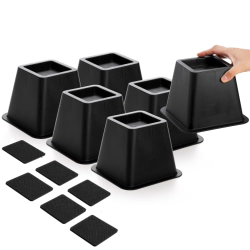 Heavy Duty Bed Risers 4 Inch - 6 Pack Non-Slip Furniture Lifts