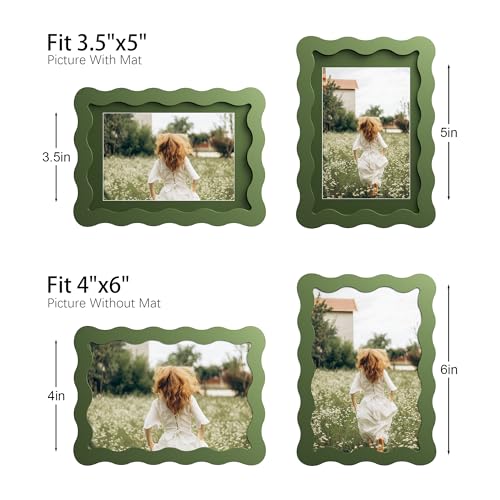 Wavy Edge 4x6 Wooden Picture Frame with Mat - Green Glass Photo Frame