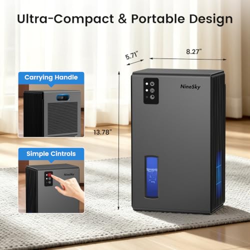 Compact Home Dehumidifier 95oz Tank for Basement Bedroom Grey