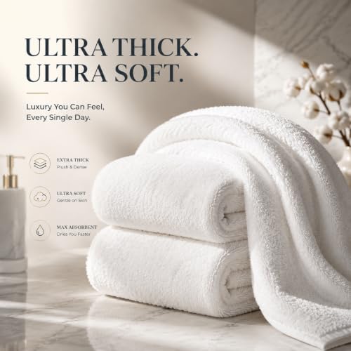 800 GSM Oversized Cotton Bath Towels, Ultra-Soft & Absorbent Set of 2, Blue