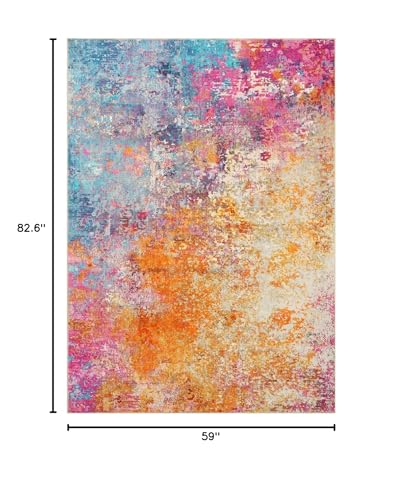 Modern Abstract Area Rug 5x7 Washable Non-Slip Soft Faux Wool Living Room Carpet