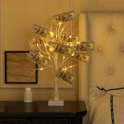 20-Inch LED Money Tree Gift Card Holder with 22 Clips for Photo Display