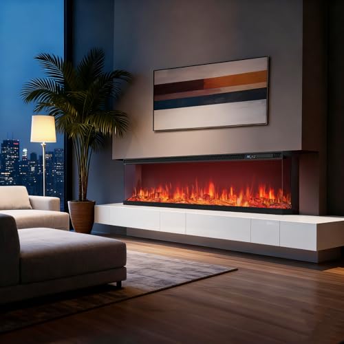 72-Inch 3-Sided Wall Mount Electric Fireplace Recessed Heater