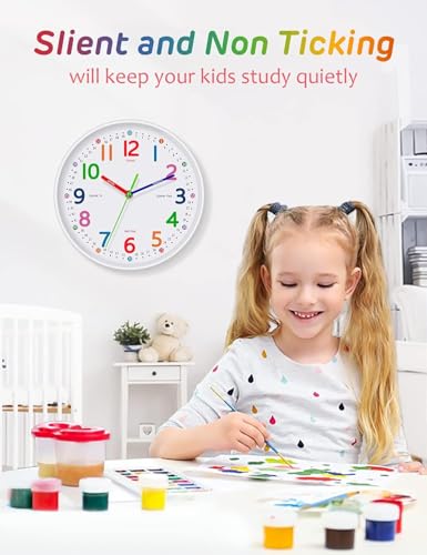 8-Inch Kids Teaching Wall Clock - Silent Non-Ticking Learning Clock