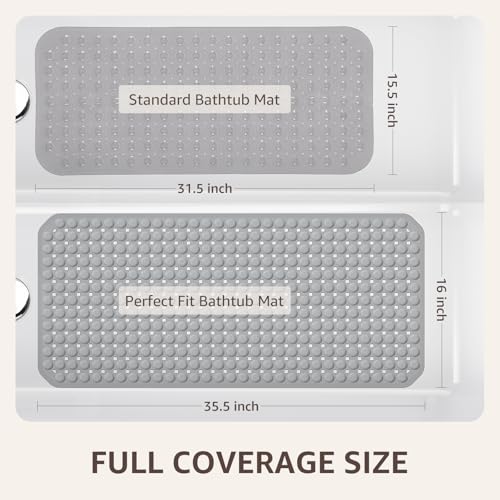 OTHWAY Non Slip Bath Tub Mat - 35x16 Inch Grey Shower Mat with Suction Cups