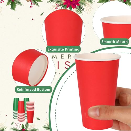 Whaline 16oz Christmas Paper Cups (50 Count) Red & Green Disposable Holiday Cups