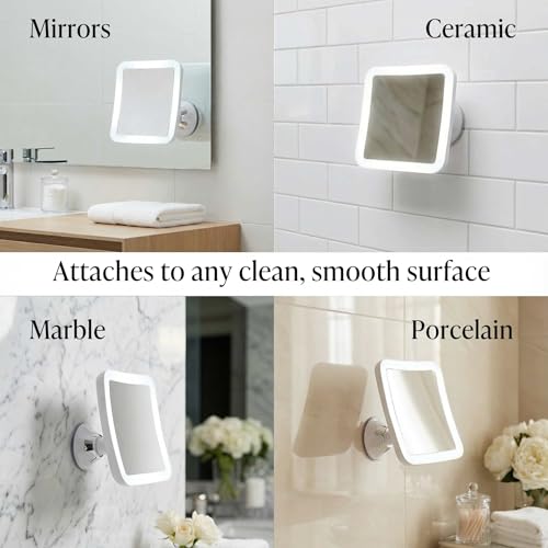 Fancii White 10X Magnifying Lighted Makeup Mirror – Cordless, Portable Vanity with Locking Suction