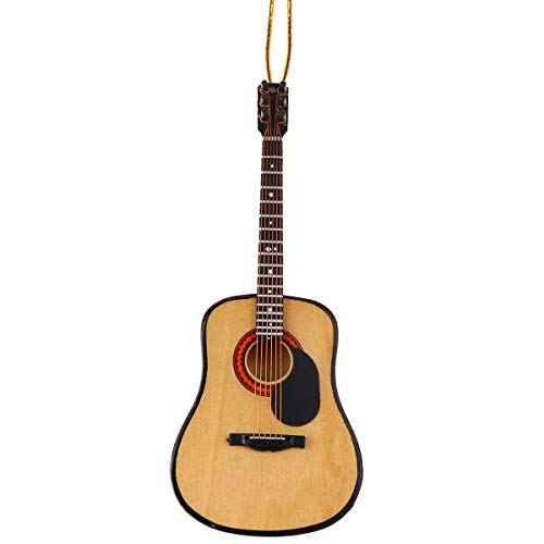 Wooden Miniature Guitar Hanging Ornament - 5.12 Inch Holiday Tree Decor