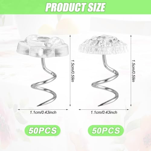 100 Bed Skirt Pins with Clear Mushroom & Flower Heads