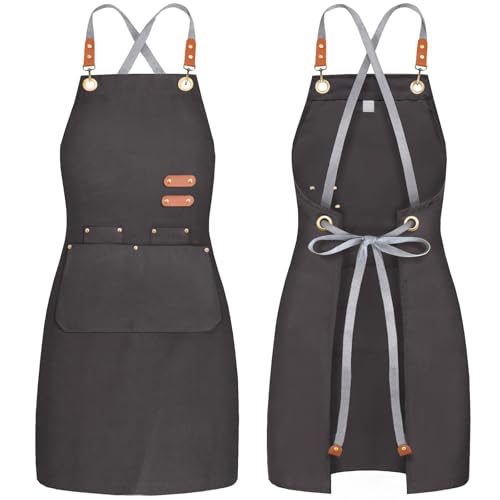 Unisex Chef Apron with Cross Back Straps and 4 Pockets for Kitchen Cooking