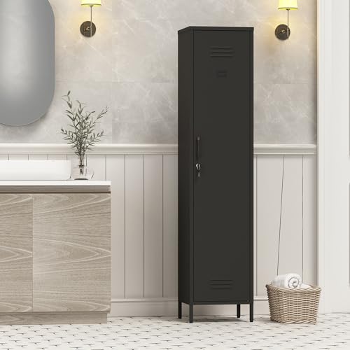 Tall Single Door Metal Storage Locker Cabinet with 3 Adjustable Shelves