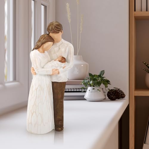Family of Three Figurine for New Parents, Hand-Painted Resin Statue