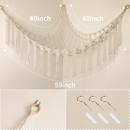 Large Boho Stuffed Animal Hammock - Corner Plush Toy Storage Net for Nursery