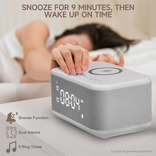 Digital Alarm Clock with Bluetooth Speaker, RGB Night Light & Wireless Charger