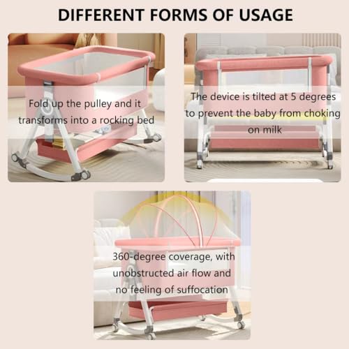 3-in-1 Baby Bassinet Bedside Sleeper with Mattress & Mosquito Net