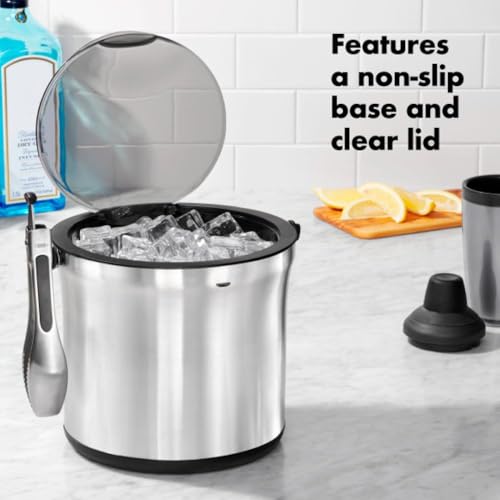 OXO Steel Ice Bucket with Tongs Set | Double-Wall Keeps Ice Cold