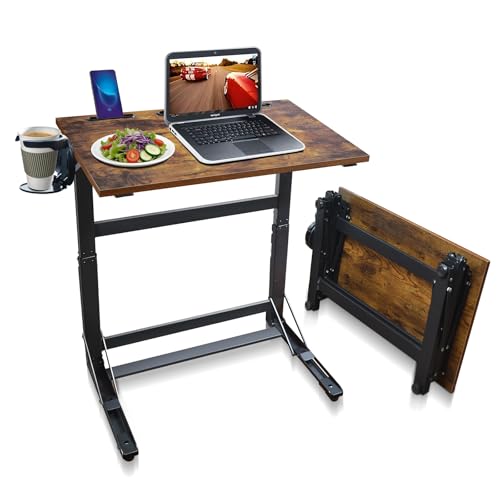 Folding C-Shaped TV Tray Table with Cup Holder and Device Slot