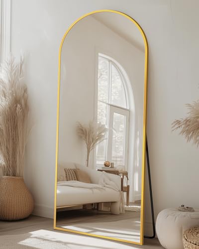 58" x 18" Arched Full Length Mirror, Gold Aluminum Floor Mirror