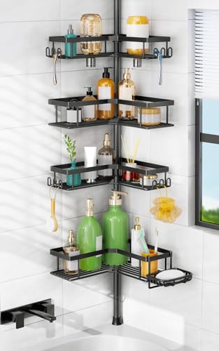 Tension Pole Shower Caddy 4-Tier Corner Bathroom Organizer Rack