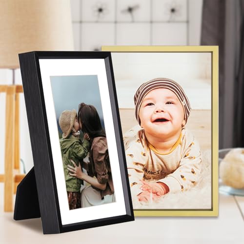 8x10 Brass Aluminum Picture Frame with 5x7 Mat for Wall & Tabletop