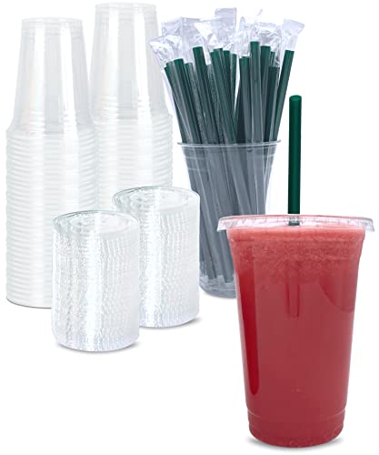 20 oz Clear Plastic Cups with Lids and Straws - 25 Pack Cold Drink Cups