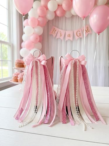 Pink Cowgirl Boot Bows - Layered Ribbon & Pearl Western Accessories (2 Pack)