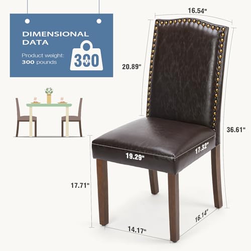 Modern PU Leather Dining Chairs - Set of 6, Brown Upholstered Kitchen Chairs