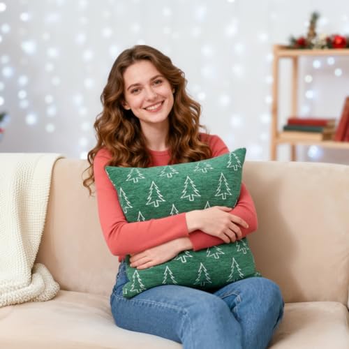 20x20 Reversible Christmas Pillow Covers Set of 2 - Green Snowflake & Tree