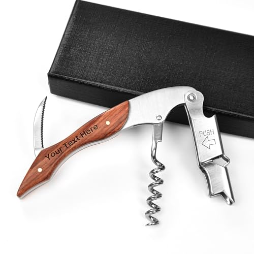 Onedor Custom Brown Wine Opener with Foil Cutter - Personalized Corkscrew Gift