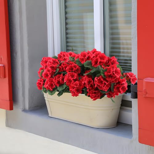 6-Piece Artificial Silk Geranium Flowers - UV Resistant Outdoor Red Faux Plants