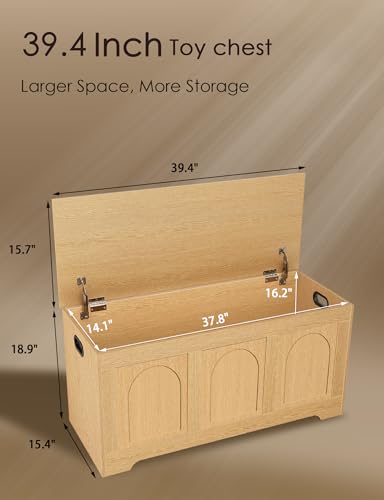 Wooden Storage Chest & Shoe Bench, 39.4-inch Lift-Top Trunk with Safety Hinges