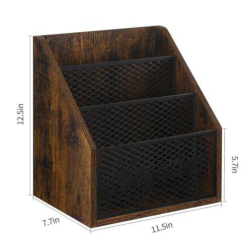 3-Tier Stepped Magazine Rack, Wood and Metal Floor Book Organizer