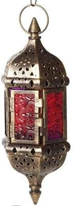 Skiennix Moroccan Candle Lantern Set - Metal Hanging Tealight Holders with Glass | 13.8-Inch Vintage Bronze Gold
