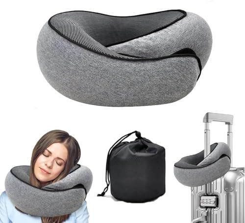 Travel Neck Pillow with Chin Wrap – Memory Foam Support for Airplanes and Cars