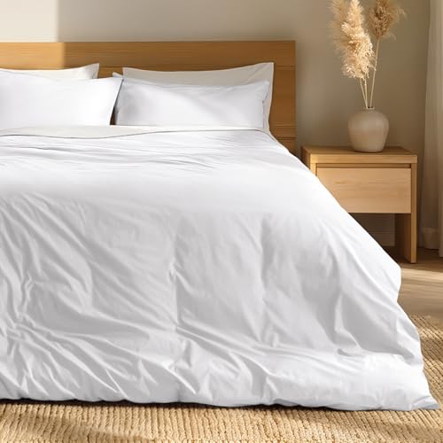 100% Organic Cotton Percale Duvet Cover Set with Pillow Shams - Queen, White
